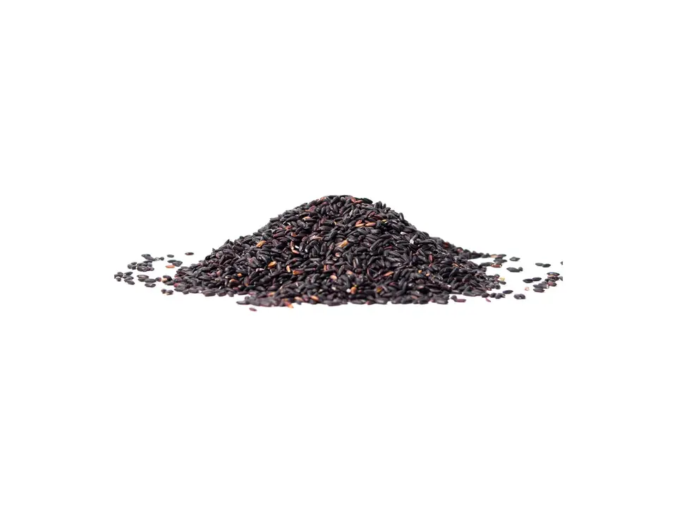 Organic black sticky rice, on a white background