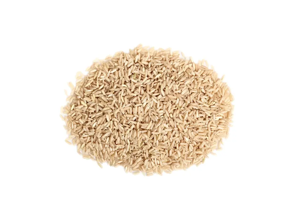 Organic jasmine brown rice, on a white background